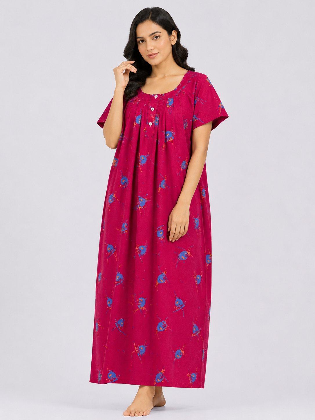 XXL Size | Pure Cotton Half Sleeve Nighty | Red