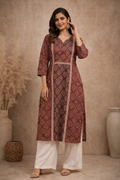 XXL Size|Cotton Ajrak Designer Kurti | Red