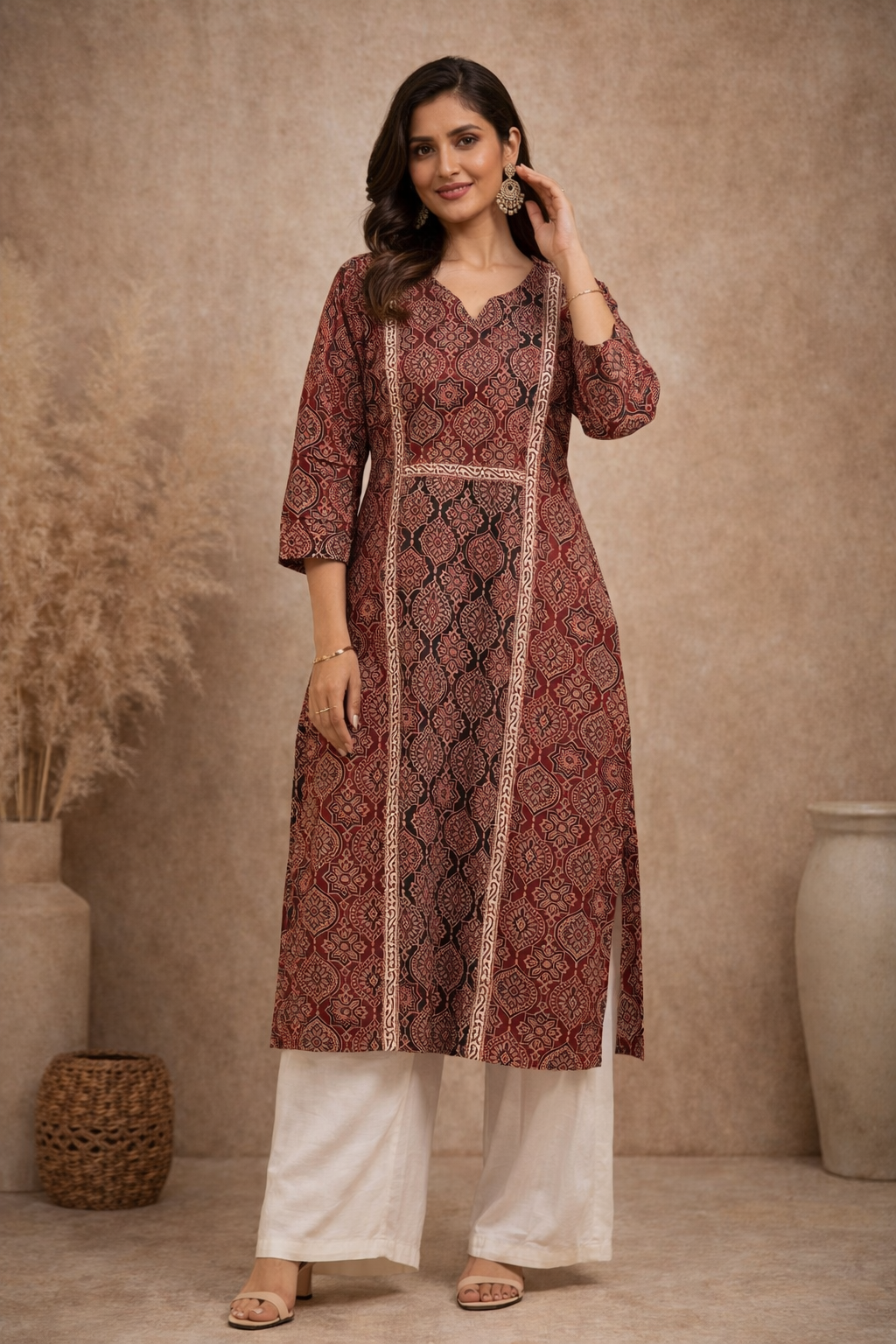 XXL Size|Cotton Ajrak Designer Kurti | Red