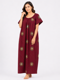 Pure Cotton Half Sleeve Nighty | Maroon