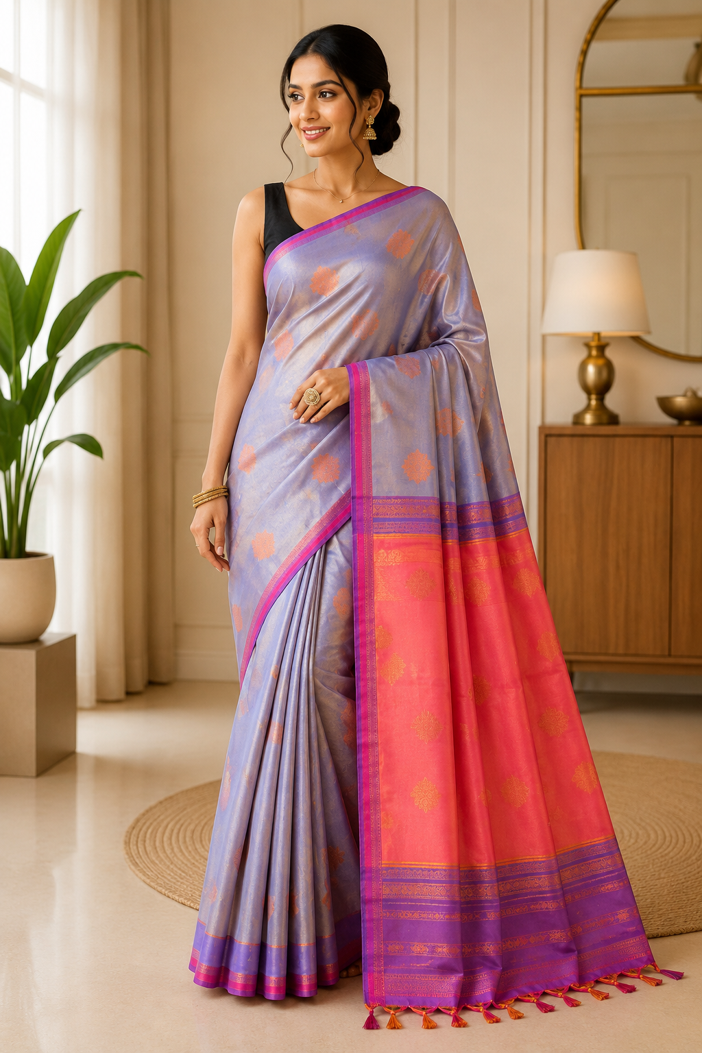 Semi Katan Raw Silk Saree| Lavender Blue