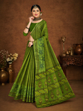 Pure Cotton Stitch work Saree| Green