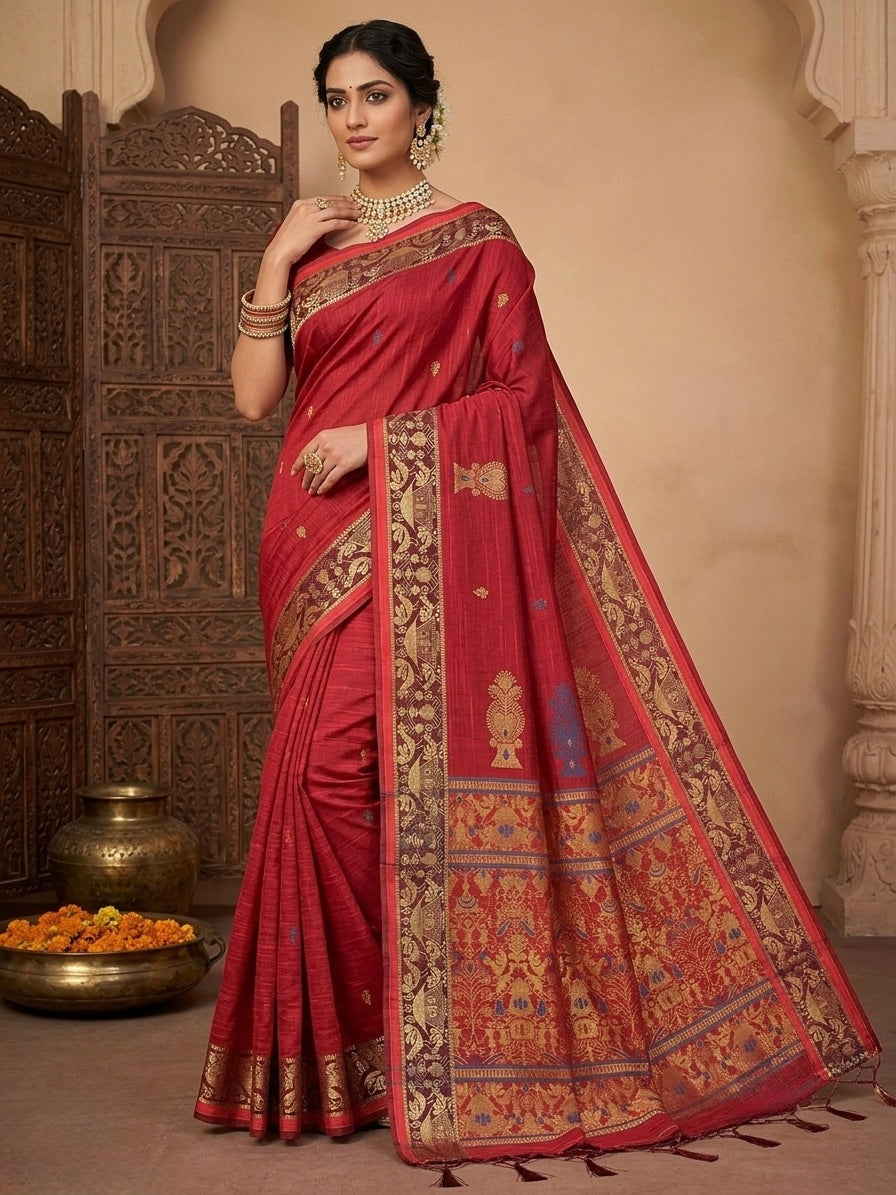 Pure Khadi Cotton Saree| Red