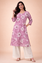 3XL Size| Premium Cotton Printed Kurti | Lavender Blue