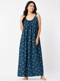 Pure Cotton Sleeveless knot round Cut Nighty | Blue