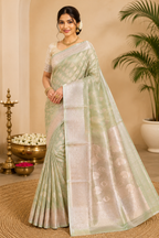 Tissue Banarasi Silk Saree| Pesta Green