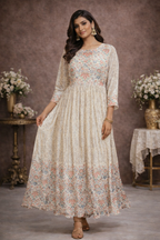 XXl Size| Rayon Stitched Frock Pattern Gown/one piece| White