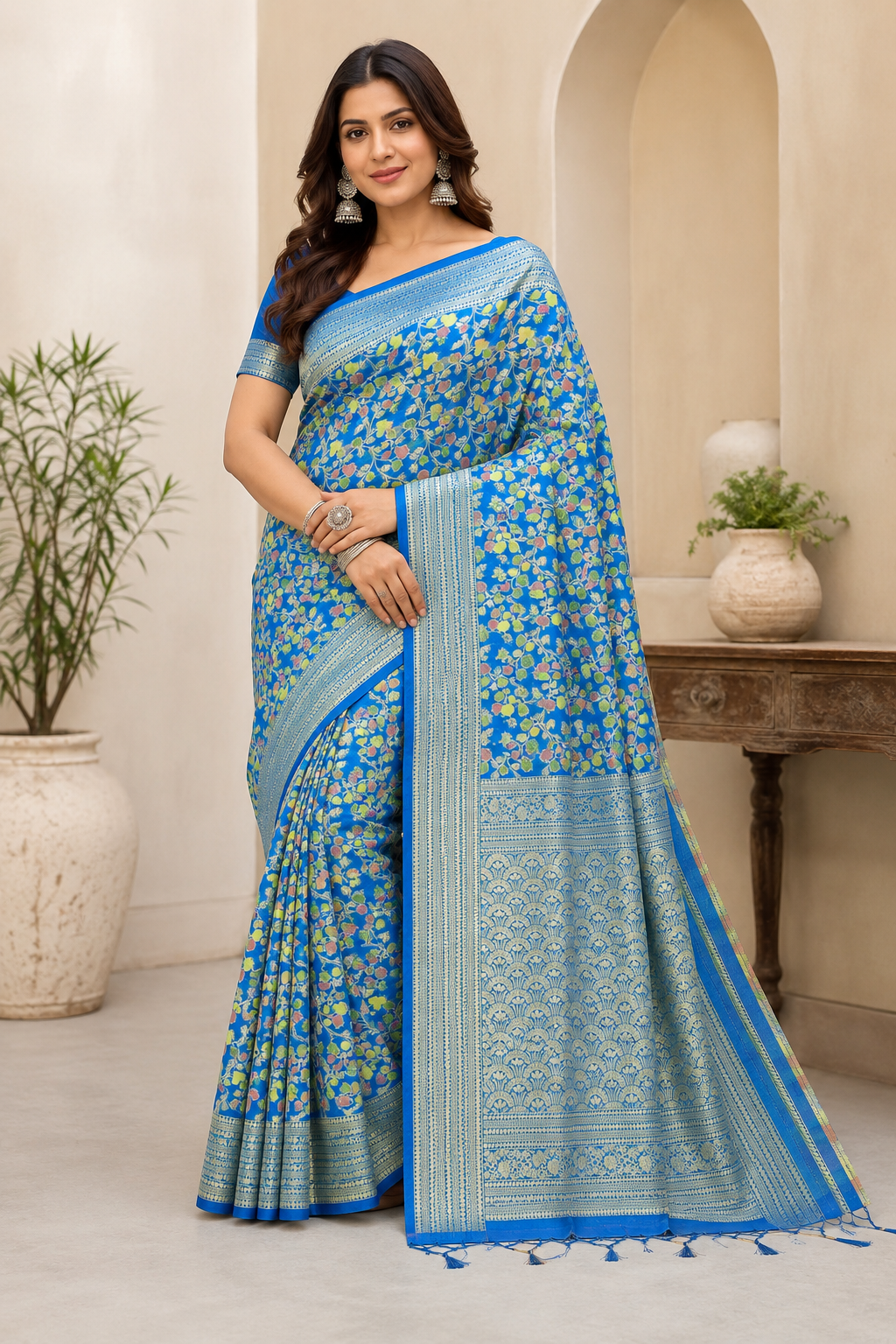 Pashmina Raw Silk Saree| Blue