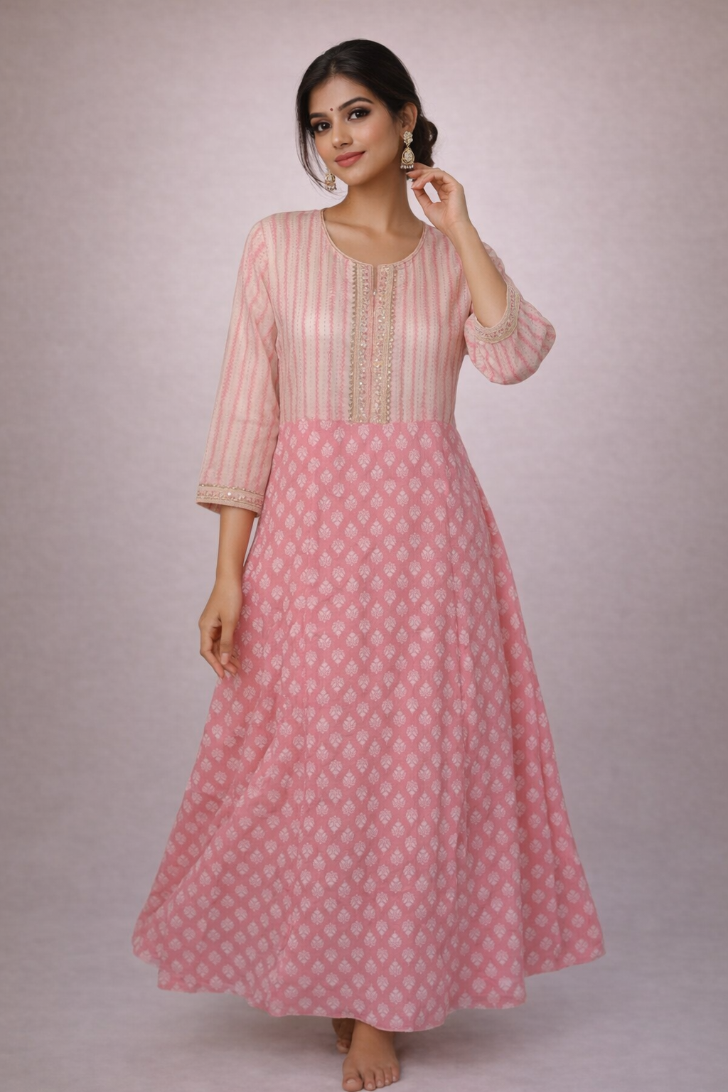 XL Size| Cotton Printed Frock Pattern Gown/one piece|Pink
