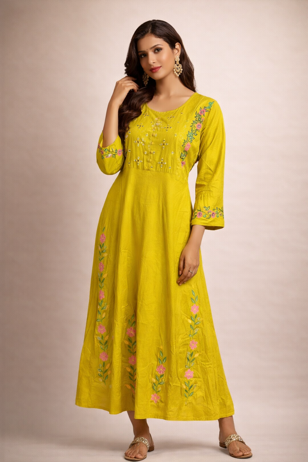 XXL Size| Rayon Printed Frock Pattern Gown/one piece|Yellow