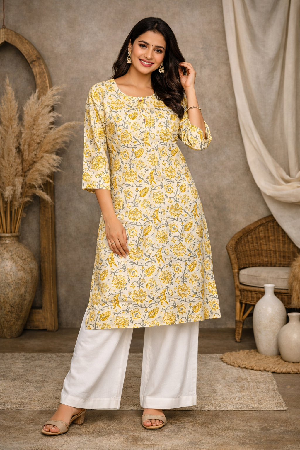 XL Size| Premium Pure Cotton Printed Kurti| White