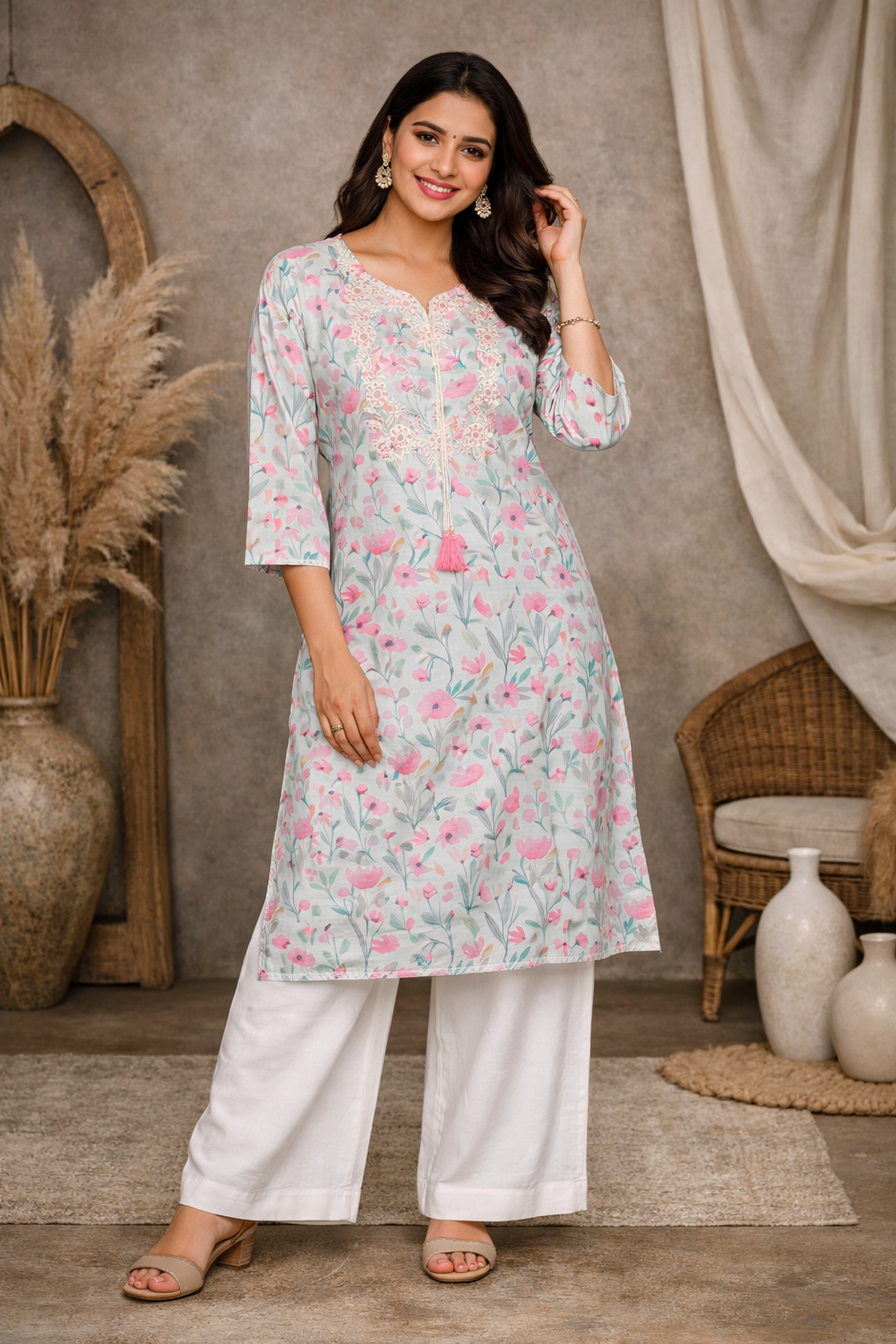XL Size| Premium Pure Cotton Printed Designer Kurti| White