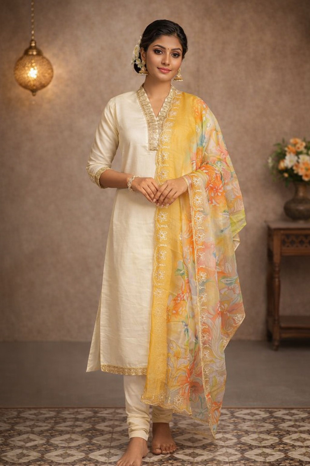 XXL SIZE| Premium Silk 3 Pieces Stitched Kurti/Salwar Suit| White