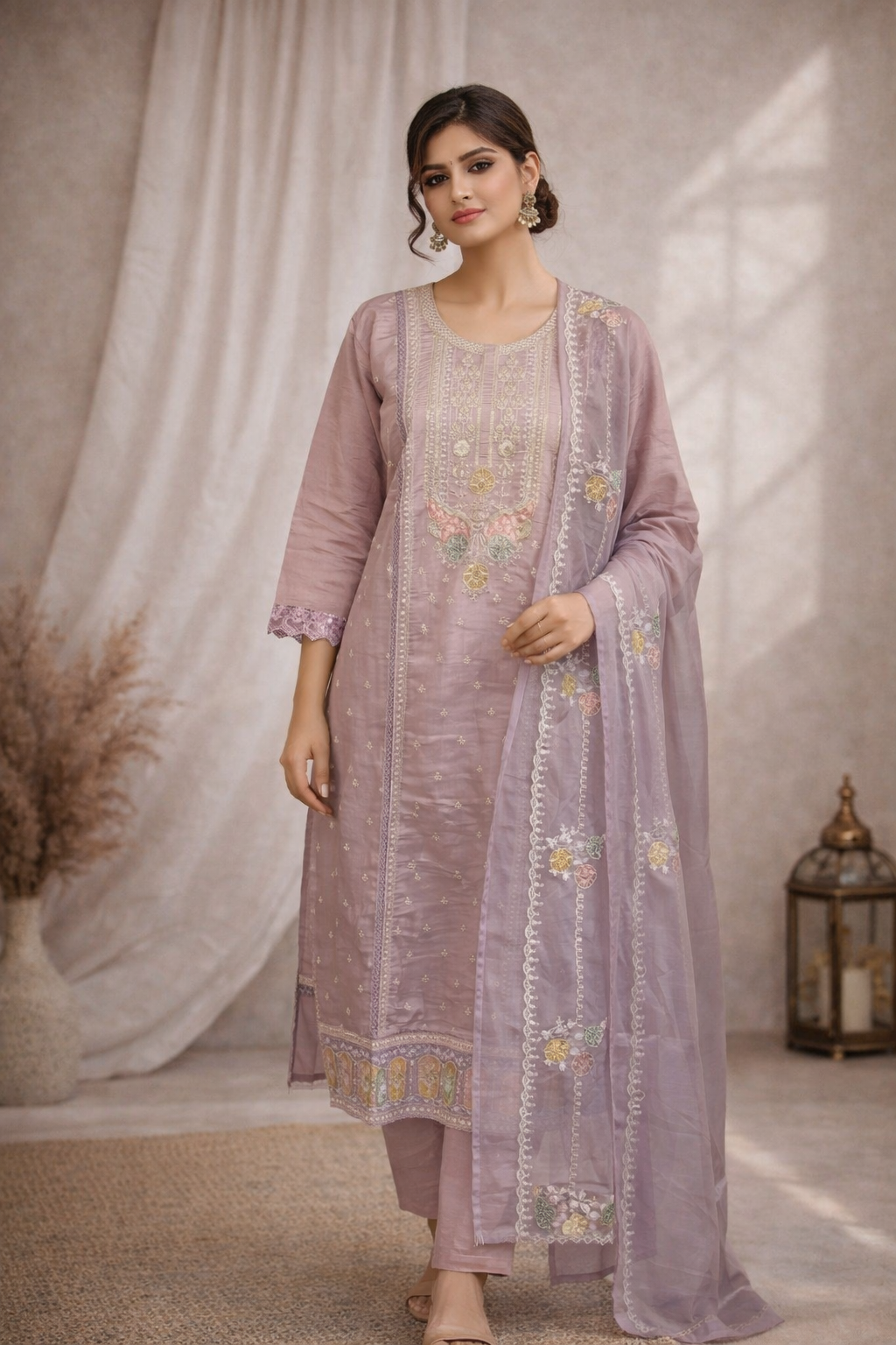 XXL SIZE| Premium Silk 3 Pieces Stitched Kurti/Salwar Suit| Lavender