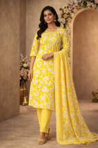 XL SIZE| Budget Cotton 3 Pieces Printed  Kurti/Salwar Suit| Yellow