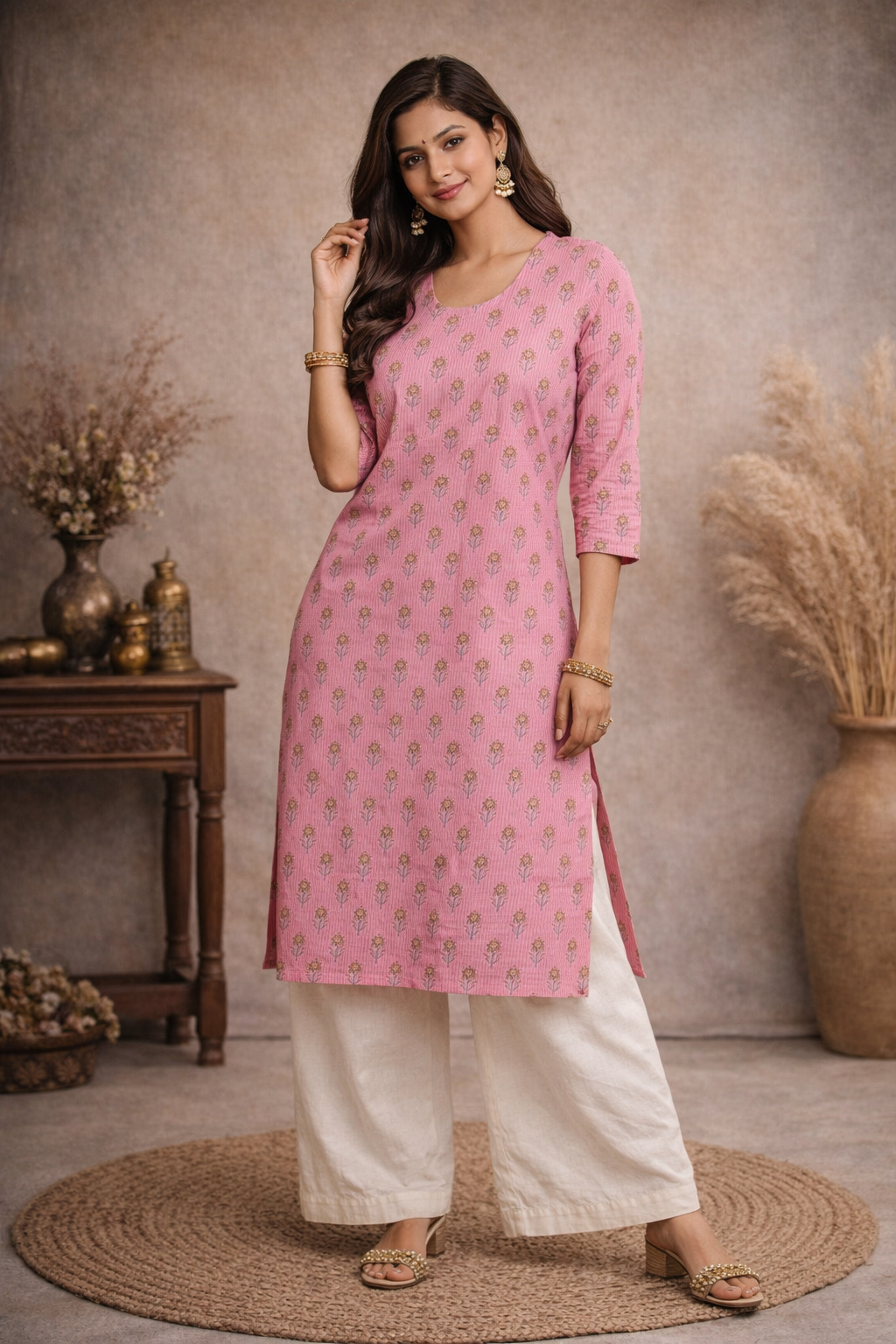 3XL Size| Basic Cotton Printed Kurti | Pink
