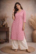 3XL Size| Basic Cotton Printed Kurti | Pink