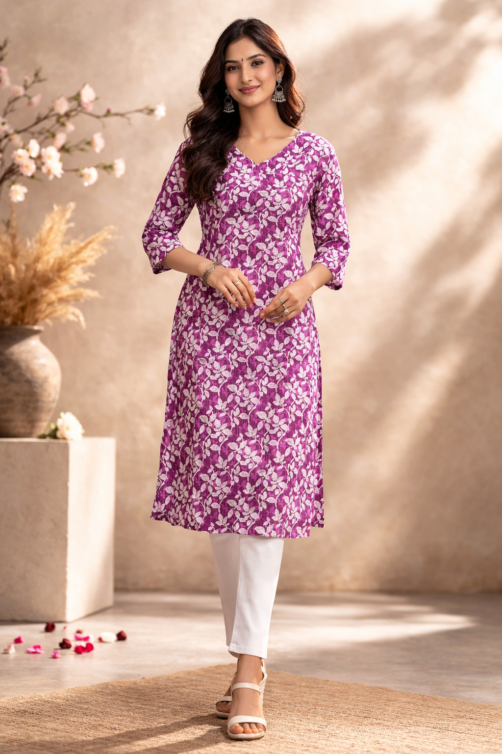 4XL Size| Basic Cotton Printed V Neck Kurti | Purple