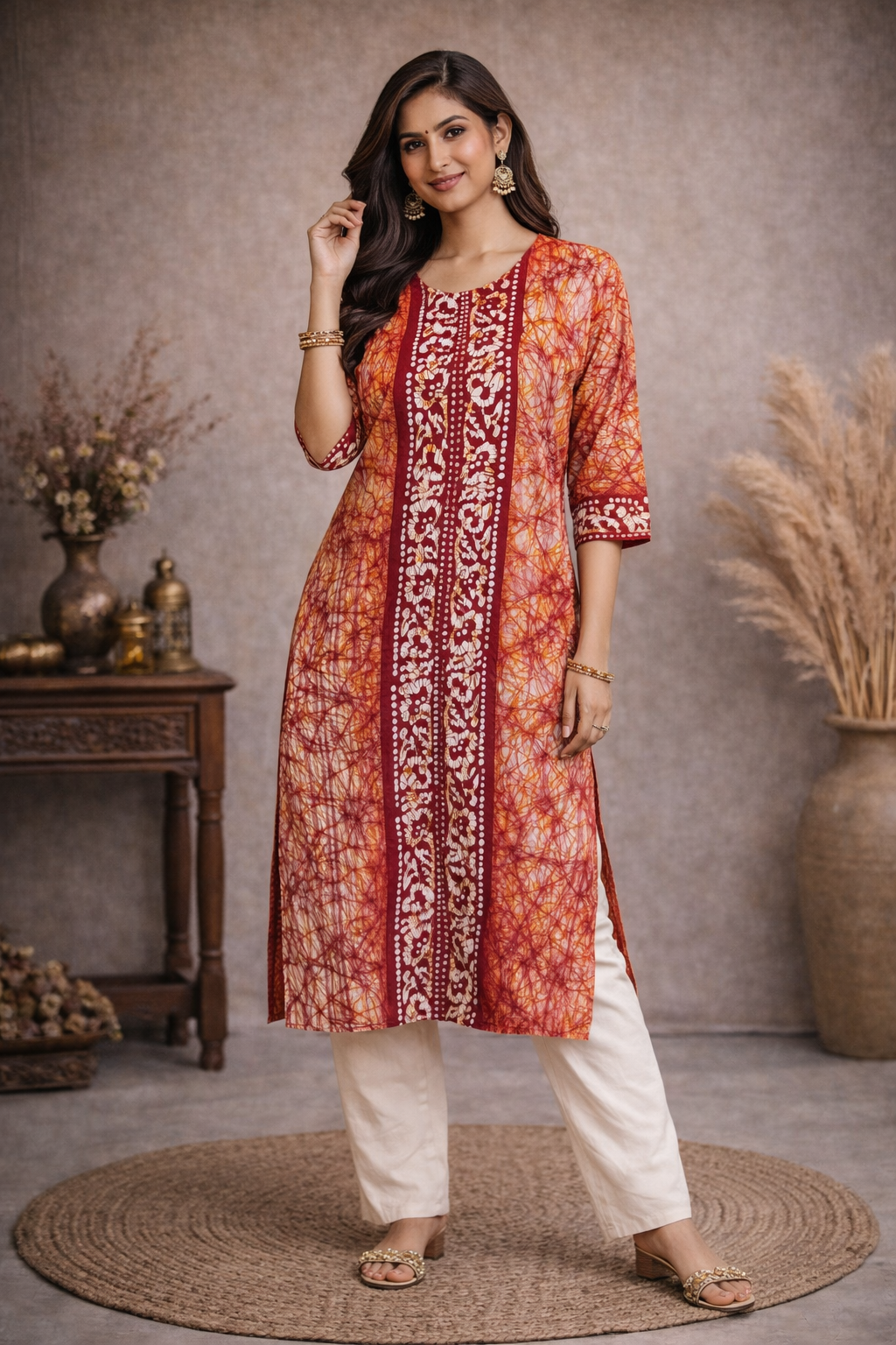 XXL Size| Basic Cotton Batik Printed Kurti | Red