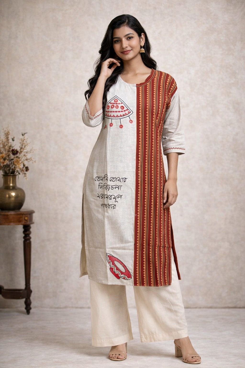 XXL Size|Cotton Stitched Designer Kurti | white