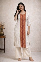 4XL Size|Cotton Ajrak Designer Kurti | White