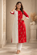 XL Size|Cotton Stitched Designer Kurti | White and Red