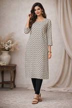 4XL Size| Basic Cotton Printed Kurti | White