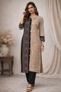M Size|Pure Cotton Ajrak Plain Kurti With Collar | Black
