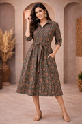 4XL Size| Cotton Azrak Printed Frock Pattern Collar Gown/one piece| Black