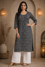 XL Size| Basic Cotton Printed Kurti | Blue