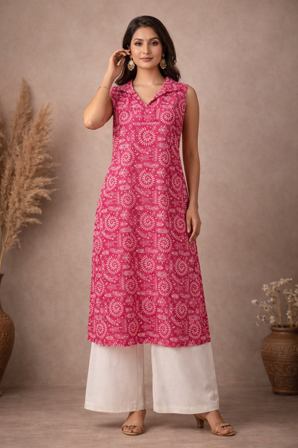 XXL Size| Pure Cotton Collar Sleeveless Printed Kurti| Rani