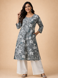 3XL Size| Premium Cotton Printed Kurti | Grey