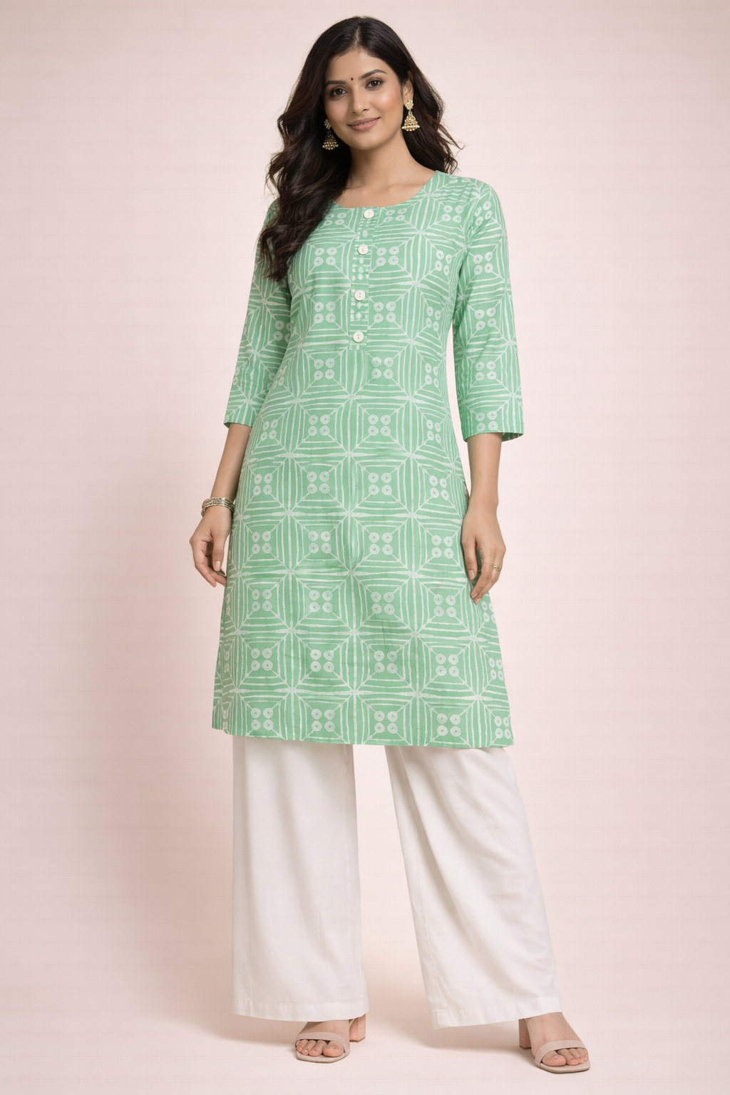 XL Size|Basic Cotton Printed Kurti | Green