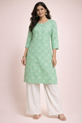XL Size|Basic Cotton Printed Kurti | Green