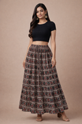 Ladies Cotton Printed Skirt| Black