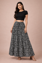 Ladies Cotton Printed Skirt| Black