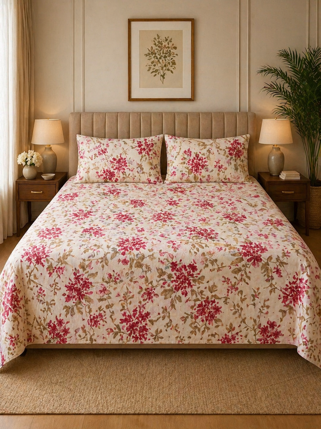 Vani|Queen Cotton Bed Set (6ft x 7ft)| White