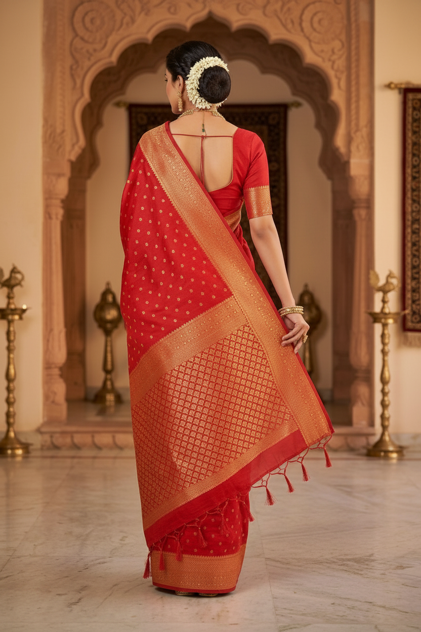 Back pose showing pallu drape