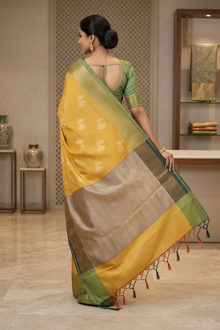 Back pose showing pallu drape