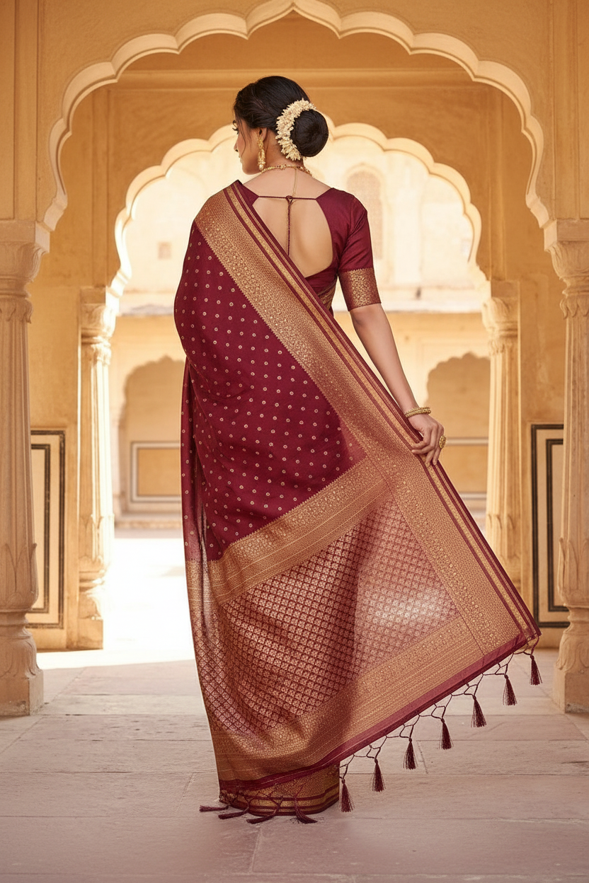 Back pose showing pallu drape