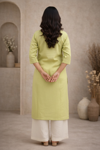 Back view of lime green kurti with palazzo