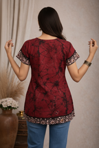 Back view of maroon tie-dye tunic top