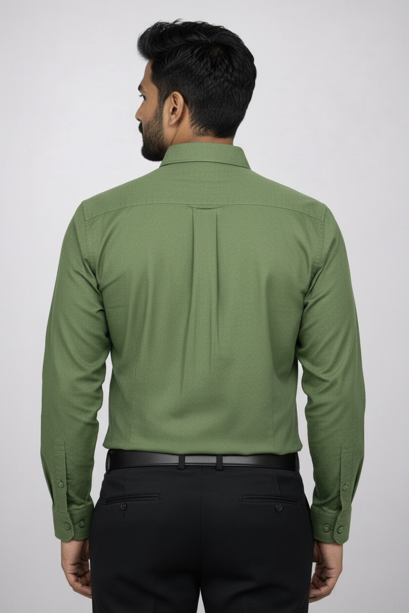 Back view of olive green shirt