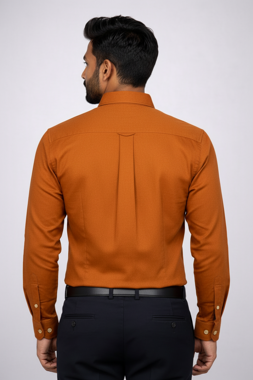 Back view of rust orange shirt