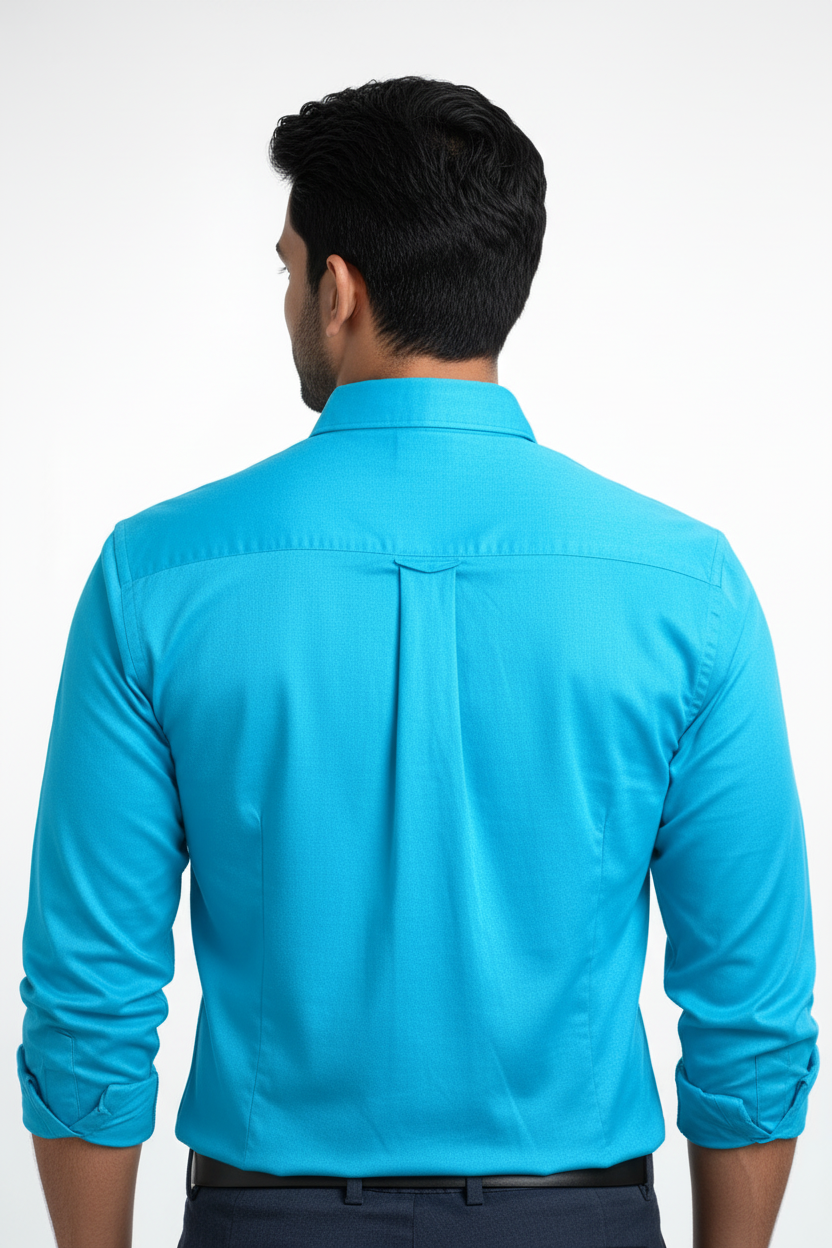 Back view of turquoise shirt