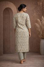 Beige floral kurti back view