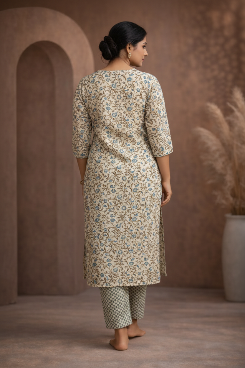 Beige floral kurti back view