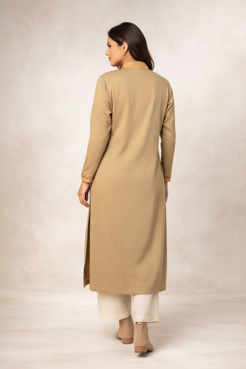 Beige Multicolor Embroidered Kurti Back View