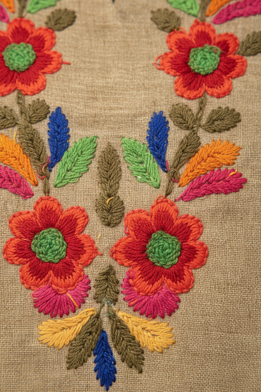 Beige Multicolor Embroidered Kurti Fabric Detail