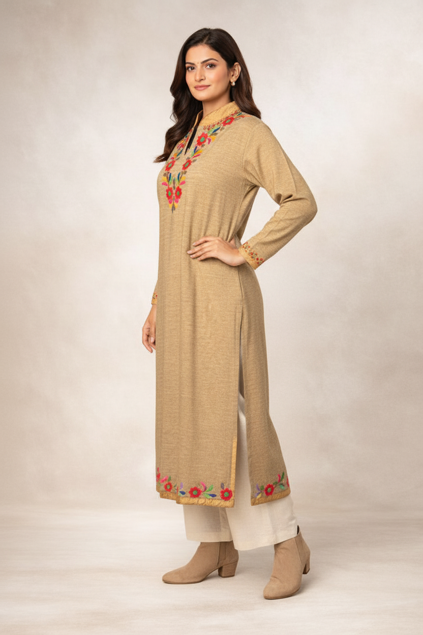 Beige Multicolor Embroidered Kurti Side Angle